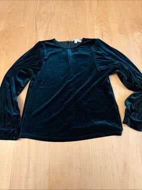 Vine & Love Dark Teal Velvet Puff-Sleeve Top